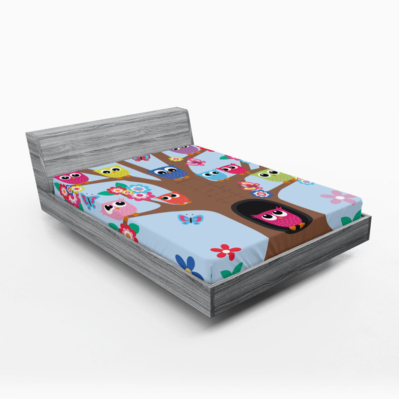 Multicolore draps-hiboux Ambesonne, Ensemble de draps pour taille de lit double