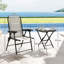 3 Piece Cream Folding Bistro Set with Mesh Top Table, 2 Cup Holders and Texteline Garden Chairs-392596508