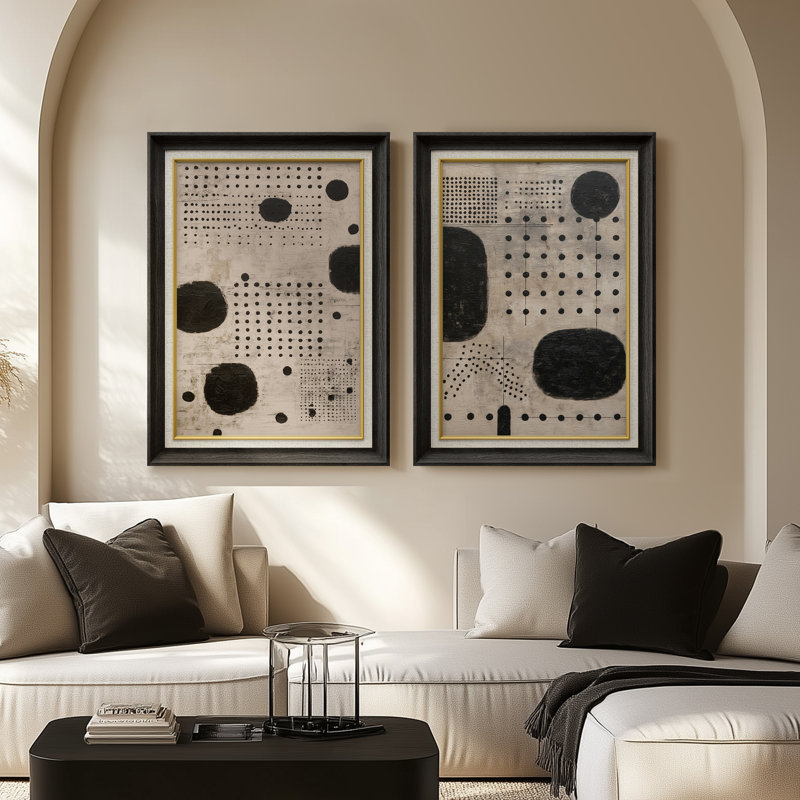 «Bold Black Dot», ensemble de 2 reproductions d'art encadrées sur papier 26 po x 36 po, Noir