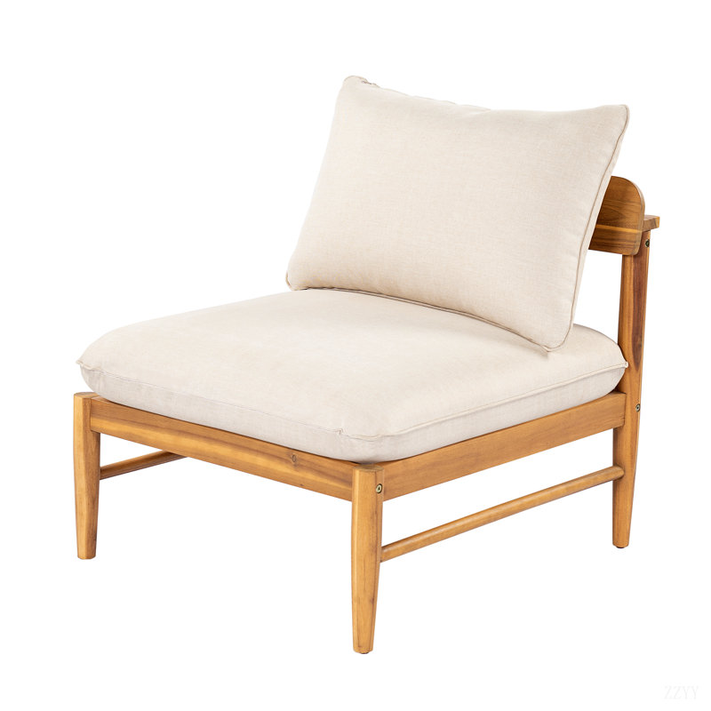 Canapé d'extérieur sans accoudoirs en bois d'acacia Terassi, finition teck clair avec coussin beige