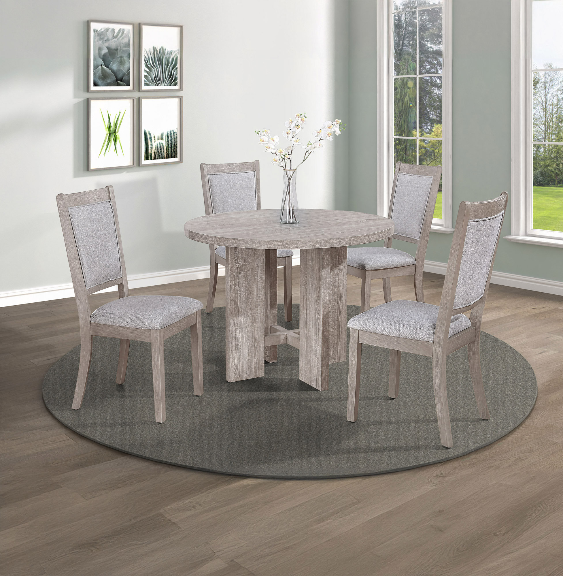 August Grove® 5Pc Dining Set Round Table Upholstered Chairs Wooden ...