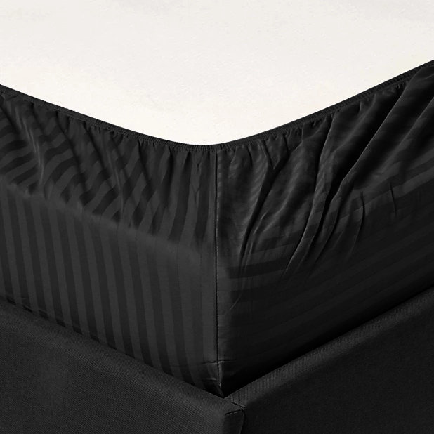 Hotel London Egyptian Cotton Striped Sheet Set, Queen Sheet Set with 2 Pillowcases, Black