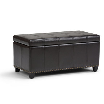 Amelia 33"W Upholstered Vegan Leather Transitional Rectangular Lift-Up Storage Ottoman Bench with High-Density Foam