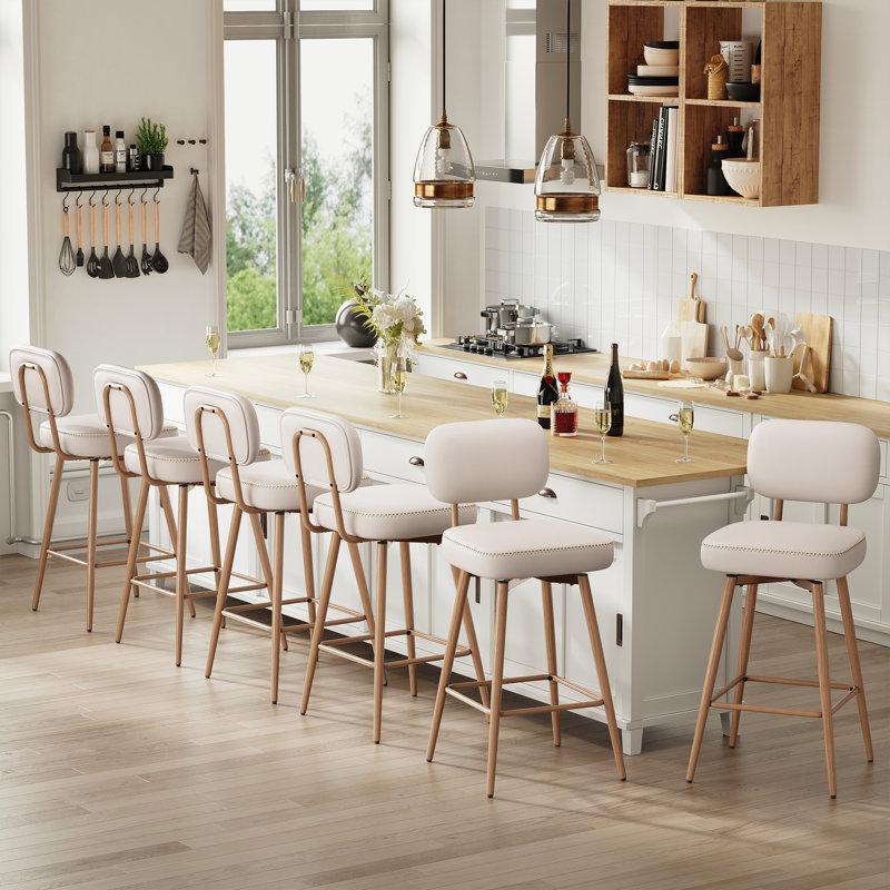 Tabourets de comptoir pivotants modernes avec structure en métal, Beige