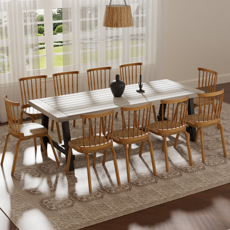 Ensemble de salle à manger Farmhouse, Brun / Blanc, 11 pièces: table, 10 chaises, Naturel