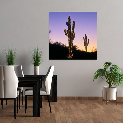 Saguaro Cacti With Christmas Lights Phoenix Arizona Usa Classic Retro Vintage Cactus City Sunset Wall Art