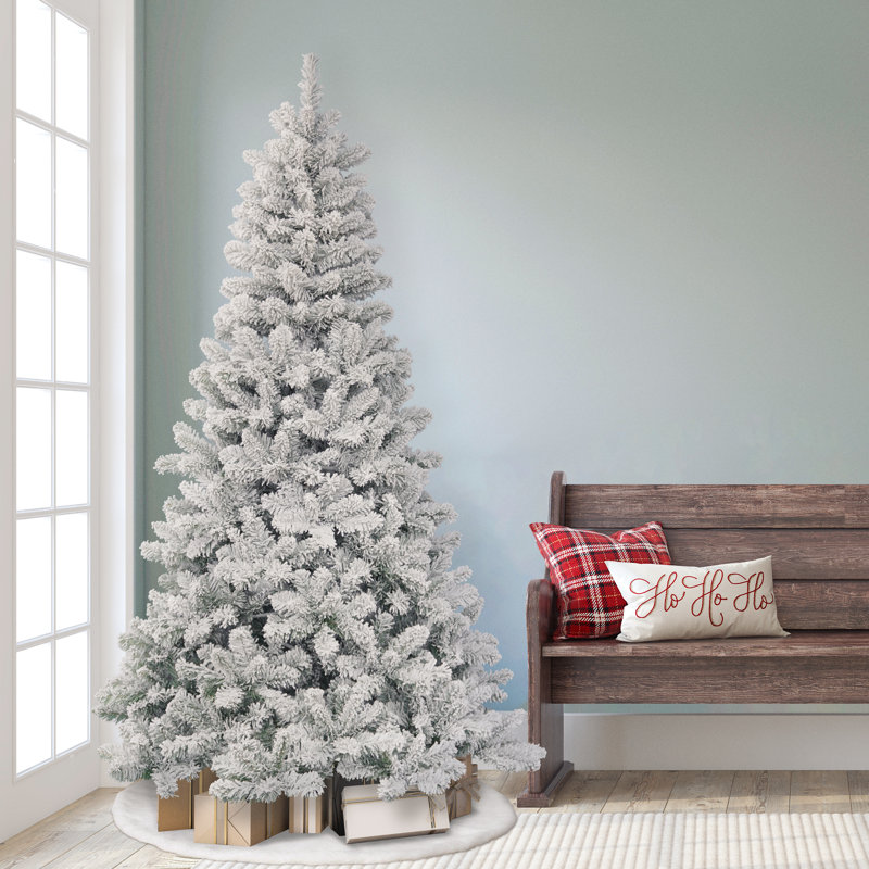 Unlit Flocked Aritficial Christmas Tree, 6.89ft H x 3.42ft W