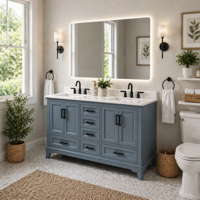Meuble-lavabo autoportant avec comptoir en quartz
