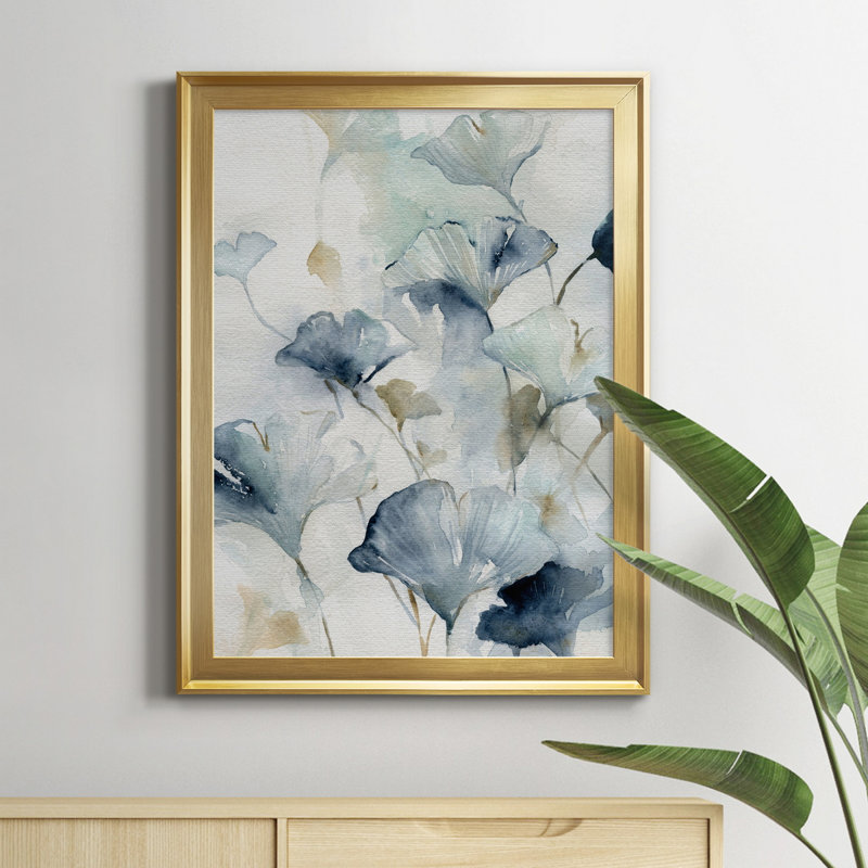 Indigo Ginkgo II - peinture sur toile encadrée, H 18,5 po x l 24,5 po x P 1,5 po, Or
