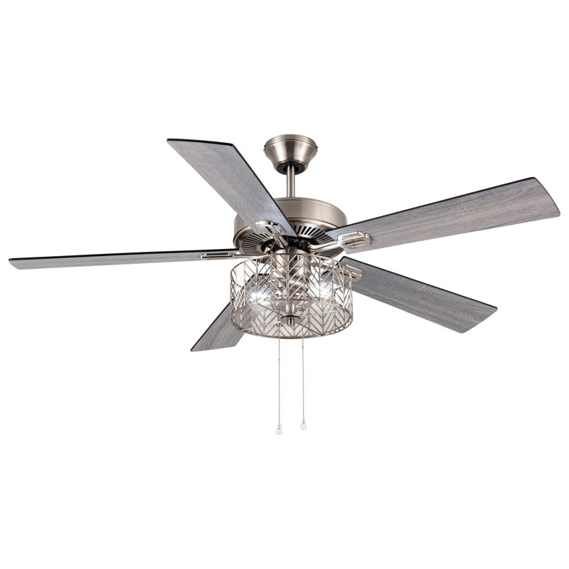 52"W Summer-Louise Satin Nickel Metal Caged Ceiling Fan