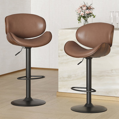 Ensemble de 2 tabourets pivotants avec hauteur réglable, siège, dossier et repose-pieds en similicuir pour la cuisine et la salle à manger modernes