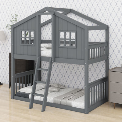 House Bunk Bed With Ladder, Wood Bed