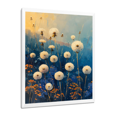 «White Blue Summer Garden Party Dandelion - Pissenlit», reproduction d'art mural