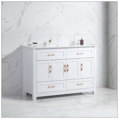Versatile Bathroom Vanity With Ceramic Sink Combo, Abundant Storage Cabinet -4 Soft Close Doors And 4 Drawers