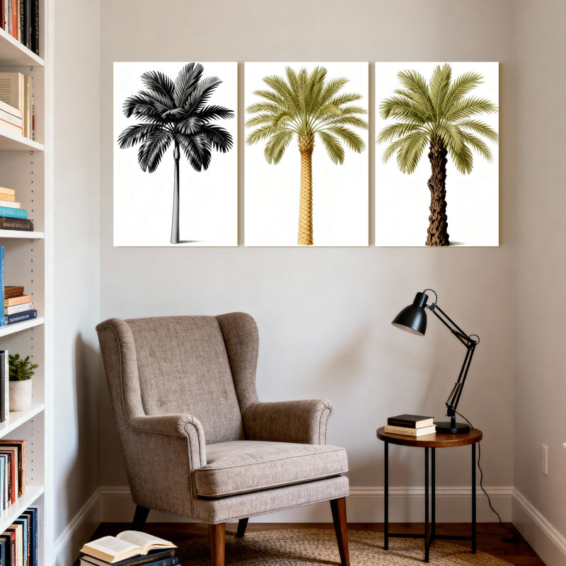 Palmiers, ensemble de 3 impressions sur toile, H 30 po x l 60 po