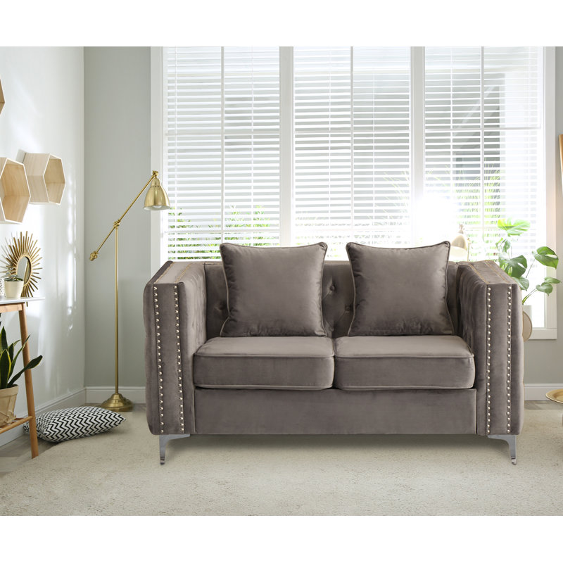 Habbe 61.8'' Velvet Loveseat, Gray Velvet