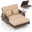  Causeuse en osier et repose-pieds 2 pièces avec dossier à 4 niveaux et coussin moelleux beige-1579370237