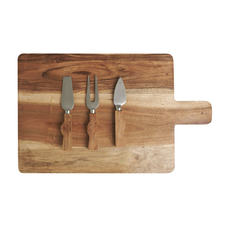 Cole And Grey Wood Handmade Cutting Board With 4 Cheese Knives