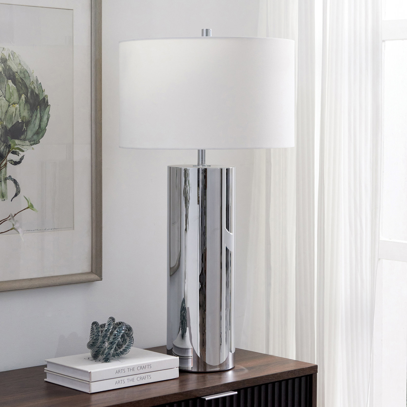 Erland Metal Table Lamp, Polished Nickel