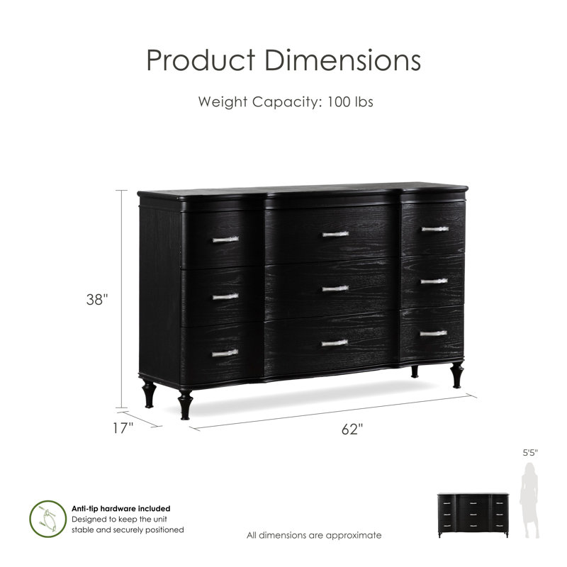 Seabliss 9 - Drawer Dresser, Black