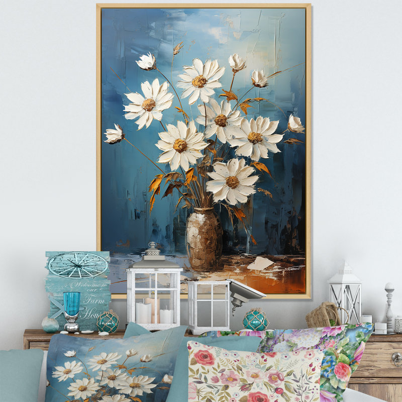 Bouquet de marguerites blanches - sérénité - décoration murale marguerites, Cadre naturel flottant