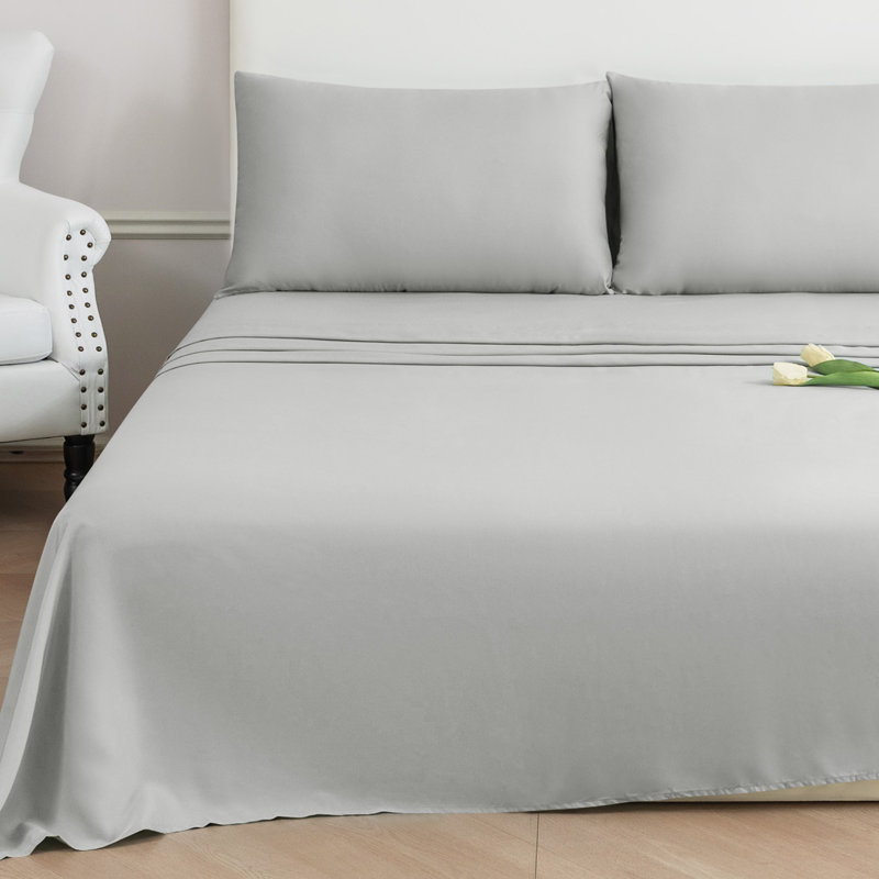 Ensemble de draps soyeux en rayonne de bambou rafraîchissant avec taie d'oreiller, Gris clair
