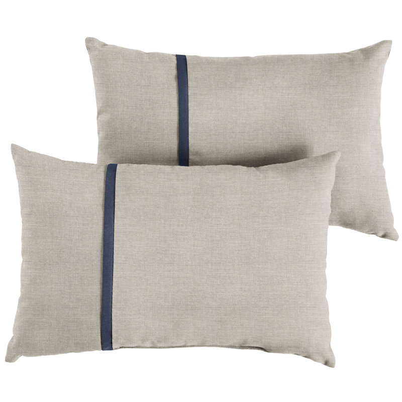 Quincy Striped Outdoor Reversible Throw Pillow, 12" x 24", Navy/Silver 