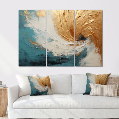 Gold Turquoise Desert Mirage Spiral - Abstract Spirals Wall Decor Set