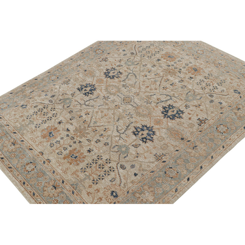 Oushak Hand Knotted Silk Floral Area Rug, Rectangle 12' x 18'