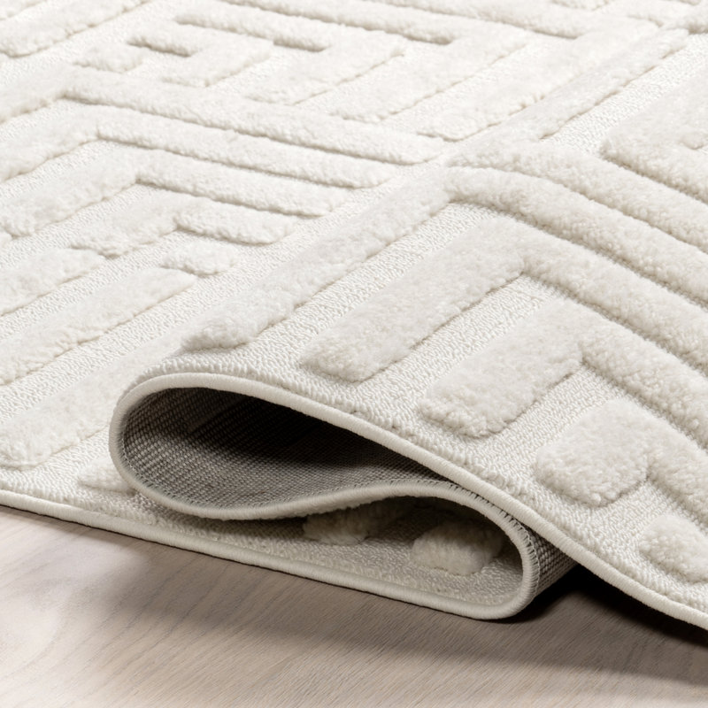Clennie Geometric Maze Tasseled Area Rug, Rectangle 4' x 6'