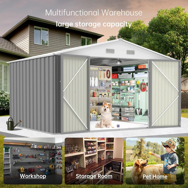7.5 x 8.5 FT Outdoor Storage Shed, Waterproof Metal Tool Shed Storage House with Lockable Door Design and Air Vents
