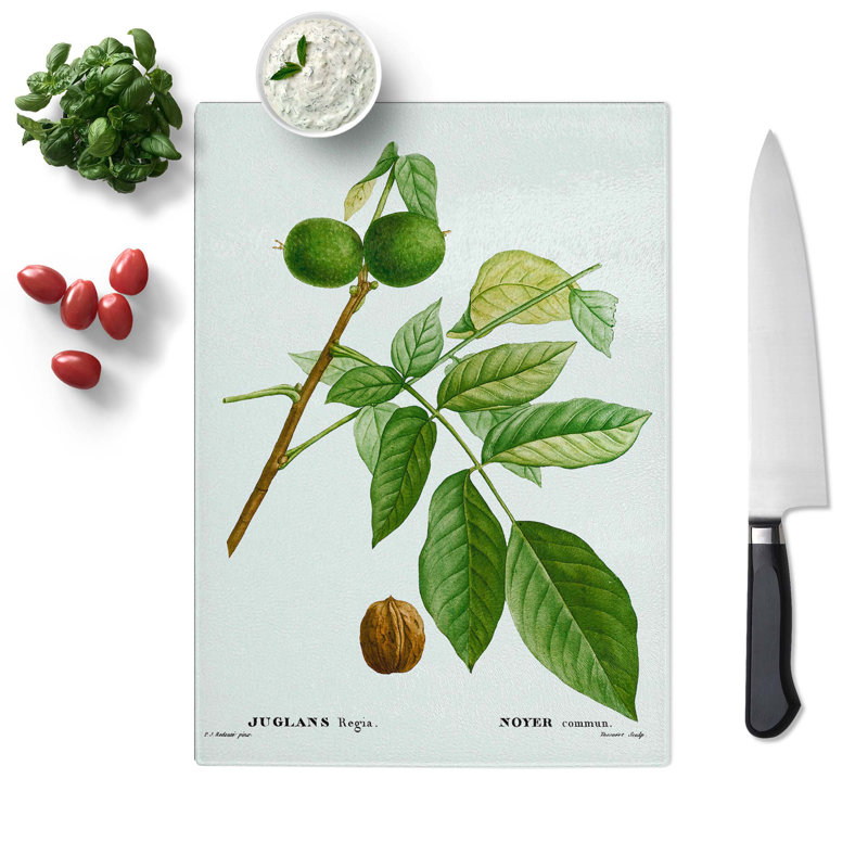 Tempered Glass English Walnut Tree by Pierre-Joseph Redoute Chopping Board, 39cm W x 28.5cm L