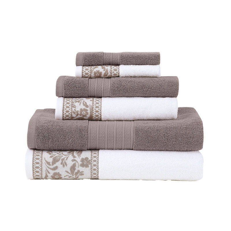 Modern Threads 6-Piece Jacquard Border Towel Set Allie – 100% Cotton, Quick Dry & Absorbent Bath, Hand & Washcloths – Elegant Floral Border