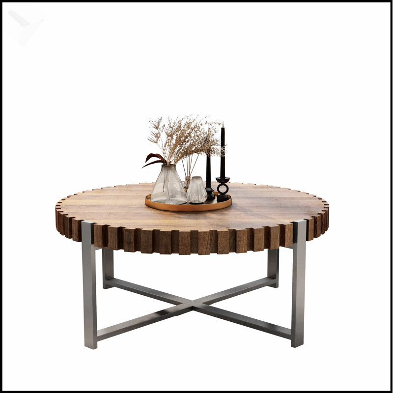 Table basse circulaire de 31,4 pouces avec grain de bois naturel, forme de tambour moderne et base robuste pour l'élégance du salon