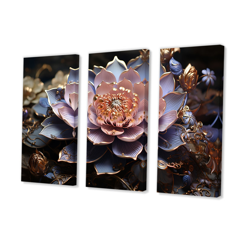 «Enchanted Lotus Waters III», ensemble d'art mural lotus, H 32 po x l 48 po x P 1 po