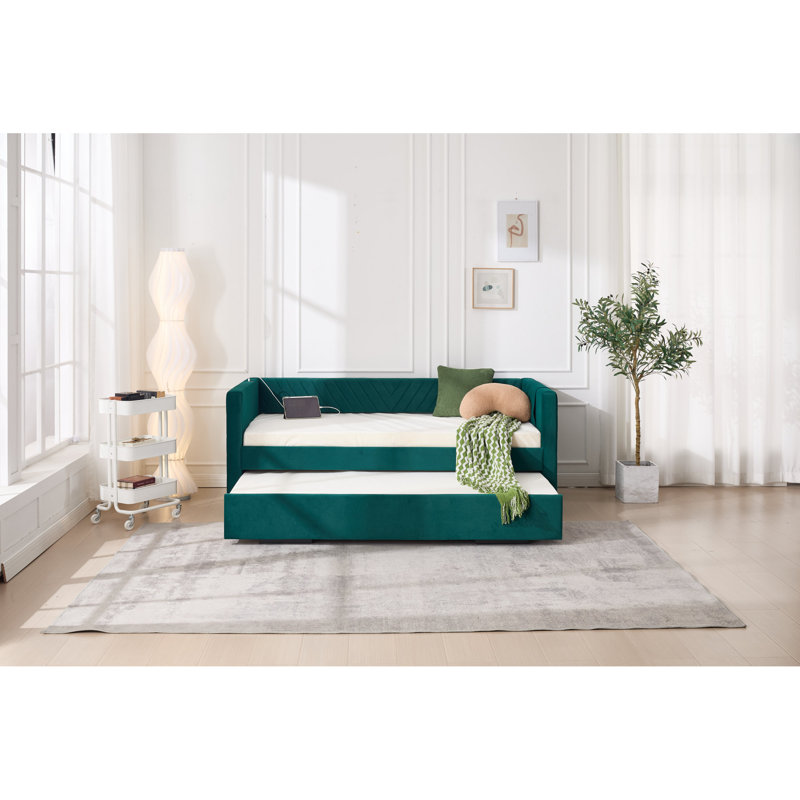 Usb Charging Velvet Daybed Modern Design For Bedroom And Guest Room