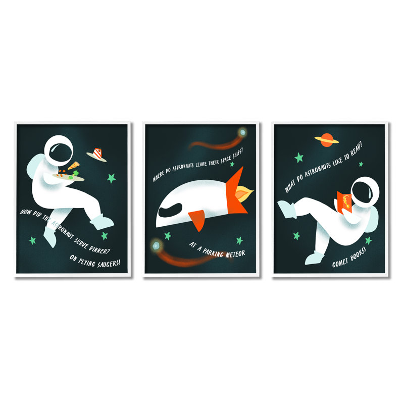 Sur des soucoupes volantes! «Space Jokes Astronaut Rocket Ship» par Daphne Polselli - ensemble de 3 impressions