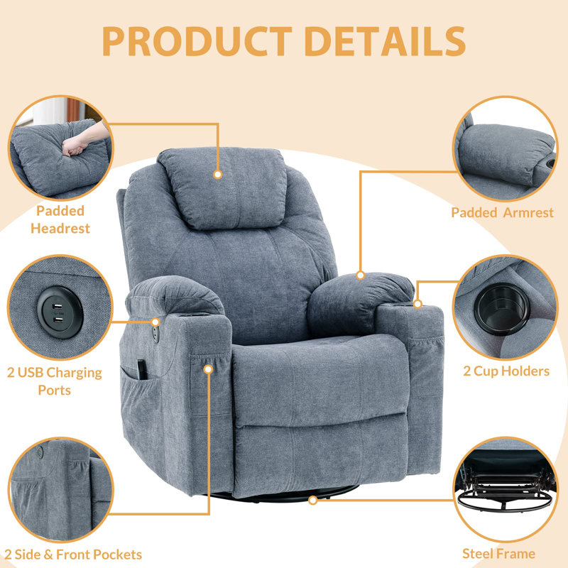 Fauteuil inclinable Nafees, Mélange de polyester gris / bleu
