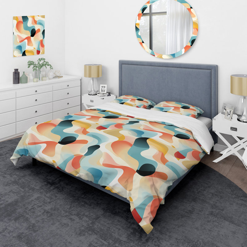 Minimalist Abstraction V - Geometric Duvet Cover Set - Microfiber Polyester, Queen Duvet Cover + 2 Standard Shams