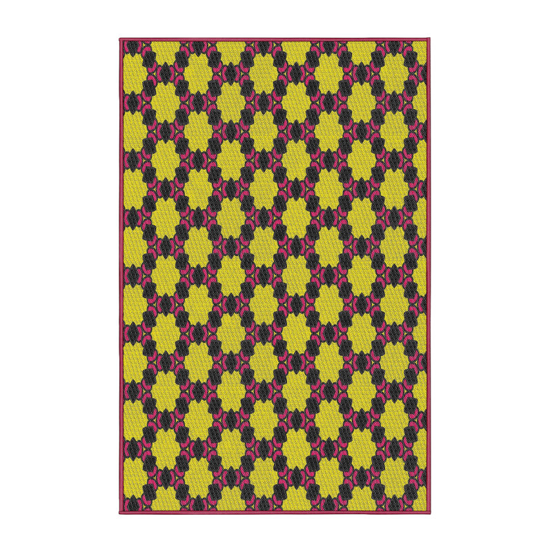 Tapis jaune / rose / noir Power Loom, Rectangle 7 pi x 9 pi