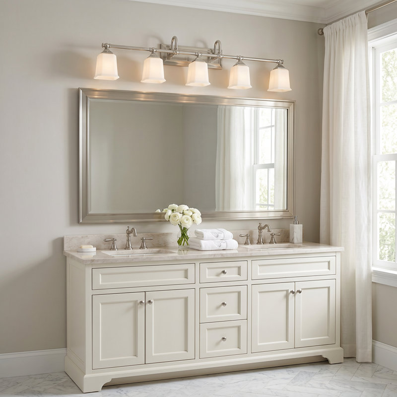 Nicholas 5-Light Brushed Nickel Vanity Light, Brushed Nickel, Etched