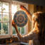 Panneaux de vitrail mandala bleu sarcelle terreux, attrape-soleil pour la décoration de fenêtre-627208869