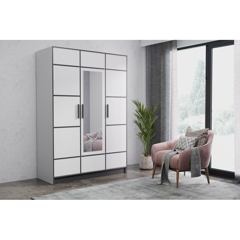 Melani 3 Door Solid + Manufactured Wood Wardrobe, White/Black