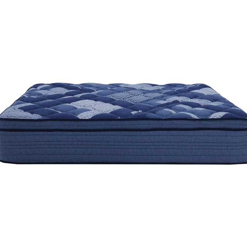 Matelas compressé et très grand 14 po avec housse super douce bleue, unité de poche, couches de mousse à mémoire de forme, mousse roulée, couches