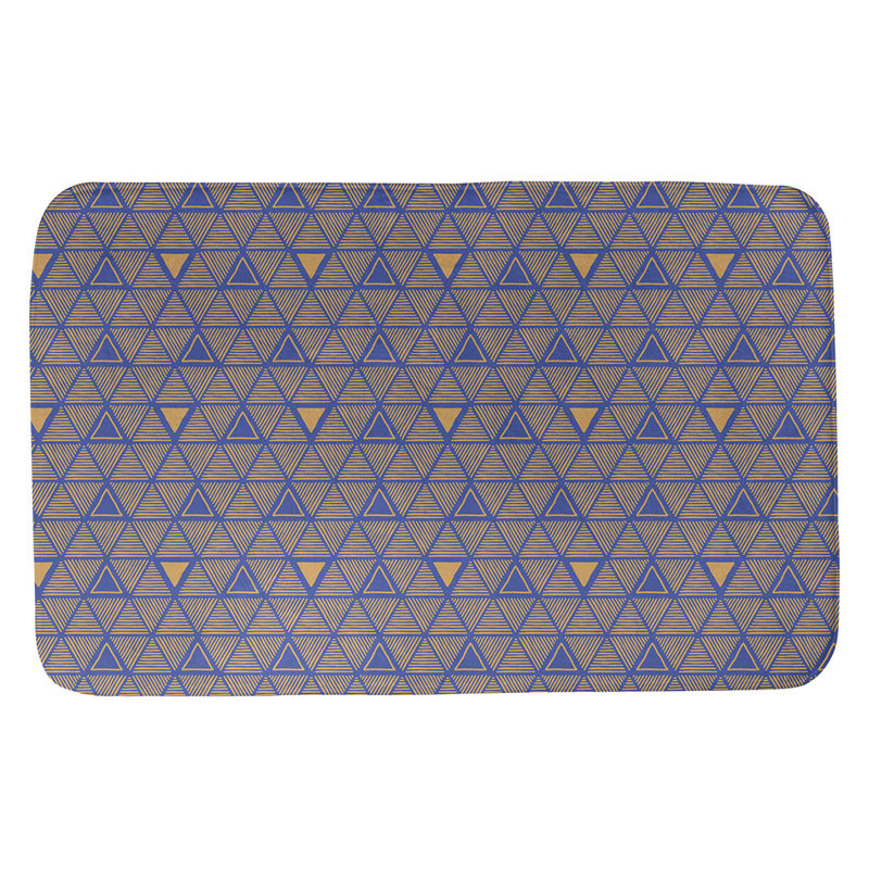 Tapis de bain géométrique à motif de triangles dessinés à la main, l 17 po x L 24 po, Bleu/orange