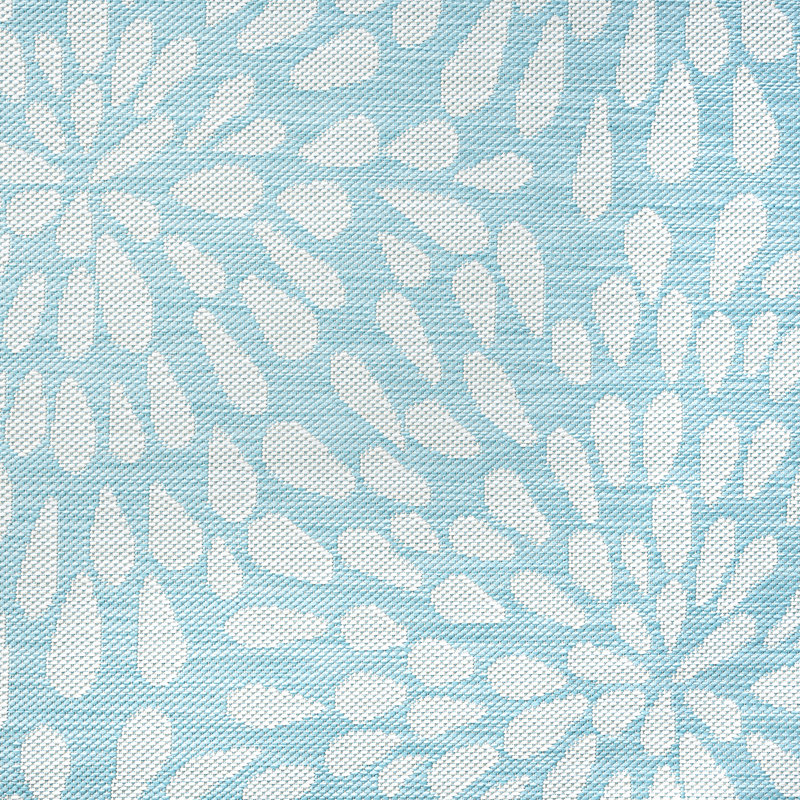 Tapis d'intérieur / extérieur à motif floral turquoise / blanc Hinz, Rond 5 pi 3 po