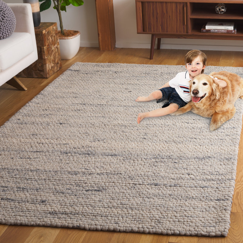Marbella Hand Woven Wool/Cotton Solid Color Rug in Gray, Square 6"