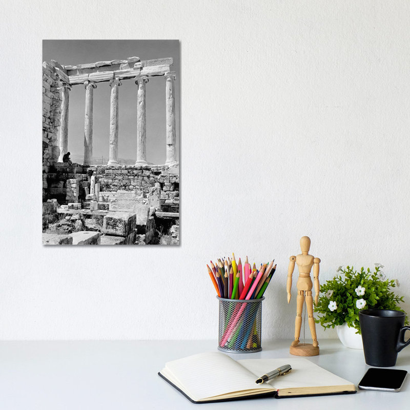 1960s Anonymous Book Reader Sitting Among Greek Columns Architecture Ruins Before Restoration Parthenon Athens Acropolis - Wrapped Canvas Print