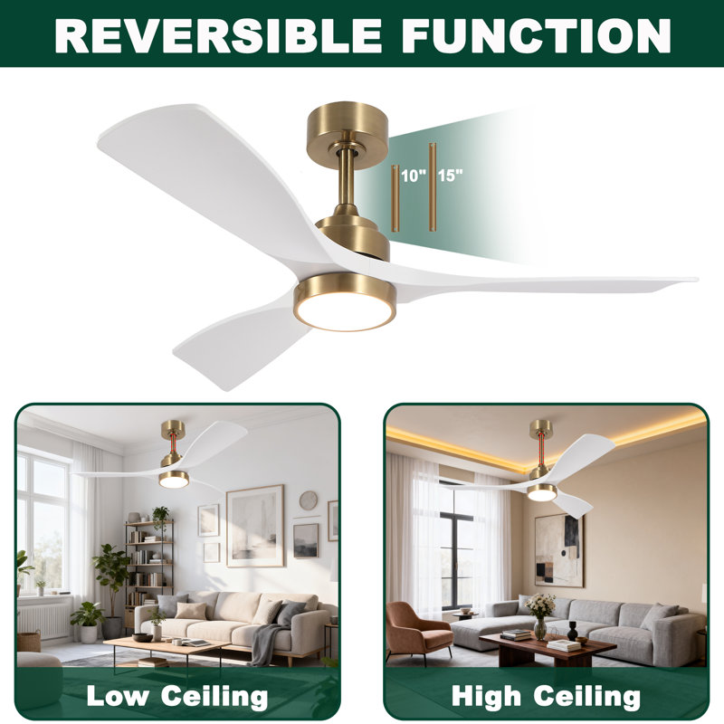 Flynama 48-In Gold With Abs Blades Led Ceiling Fan With Light And Remote Control Included 3 -Blade