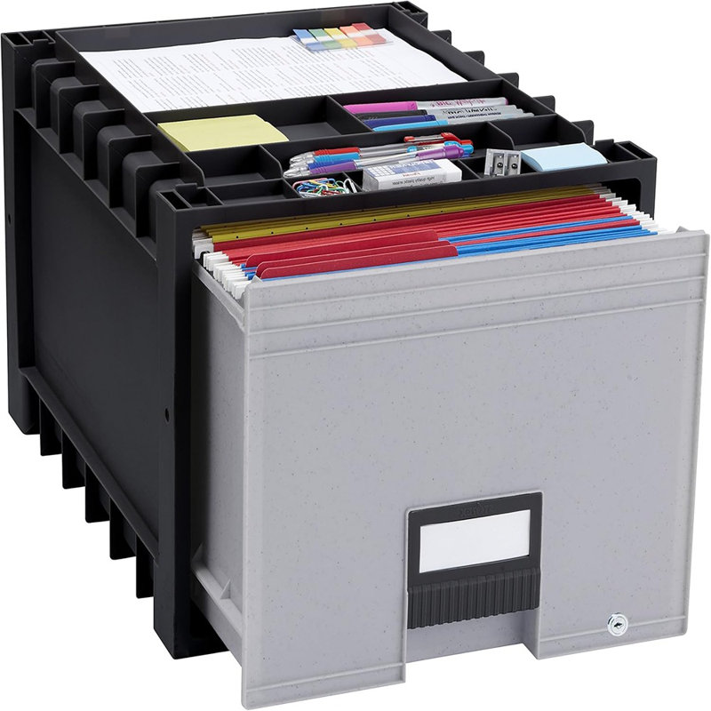 Tiroir de rangement pour archives 18 po en plastique avec serrure - Classeur de format lettre, noir